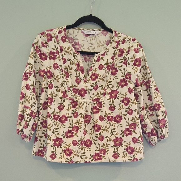 Sonoma Tops - Sonoma Cropped Top 3/4 Sleeves Cream and Pink Corduroy Size Petite XS